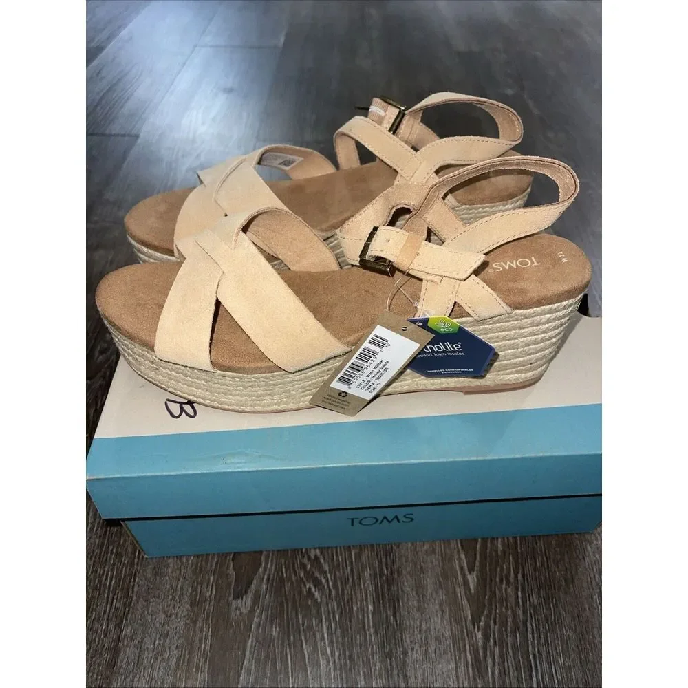 TOMS‎ Willow Wedge Womens Honey Suede Casual Sandals